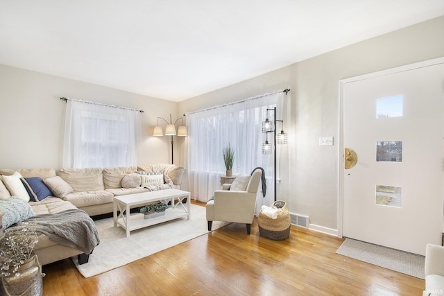 living room with hardwood / wood-style flooring