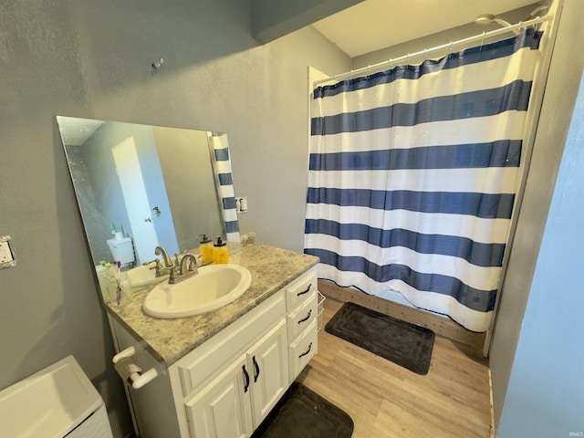 bathroom featuring hardwood / wood-style floors and vanity