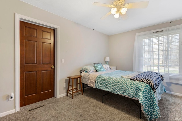 bedroom featuring carpet and ceiling fan