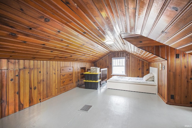 bonus room with wood walls, wooden ceiling, and vaulted ceiling