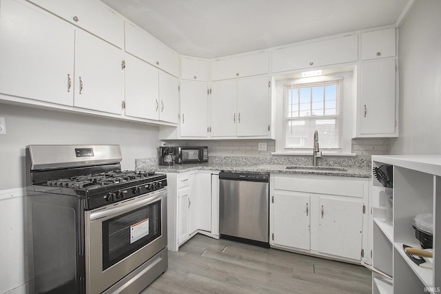 kitchen featuring sink, white cabinets, and appliances with stainless steel finishes