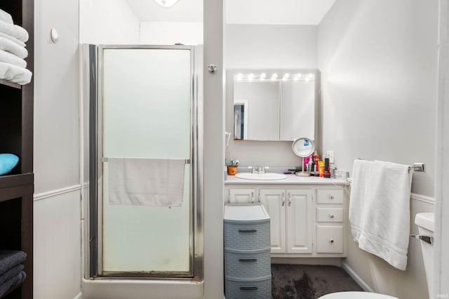 bathroom featuring vanity and walk in shower