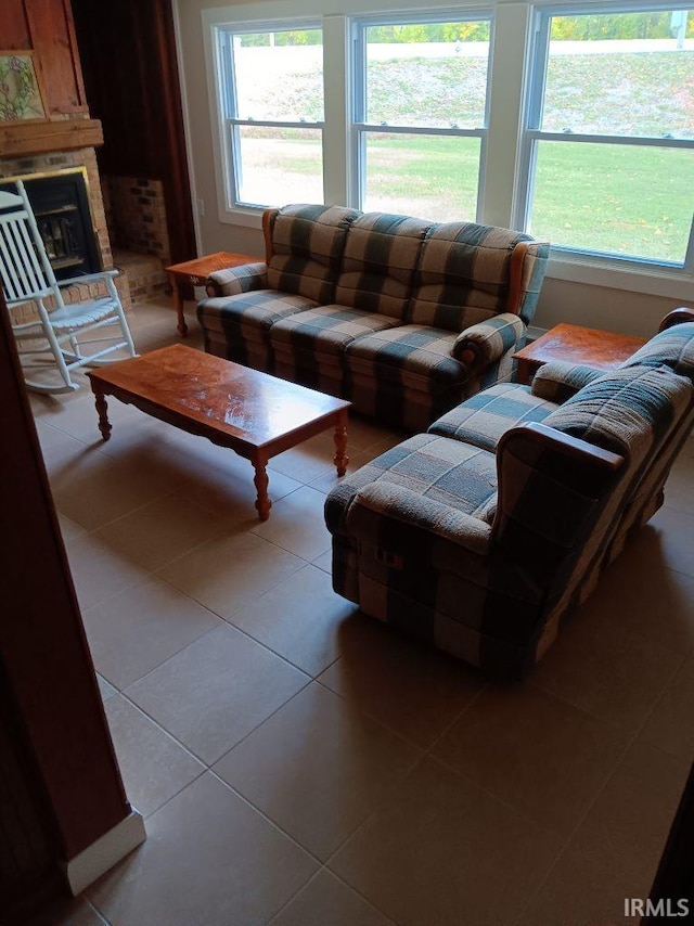 living room featuring tile patterned flooring