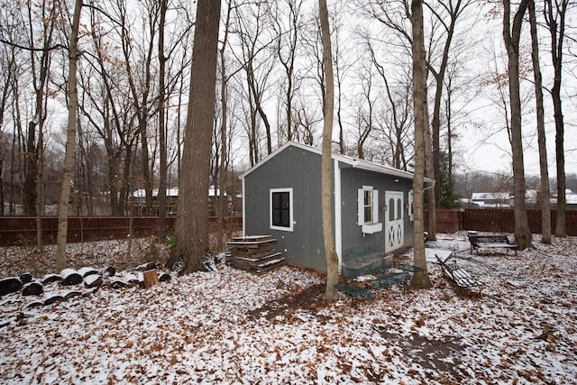 view of snow covered exterior