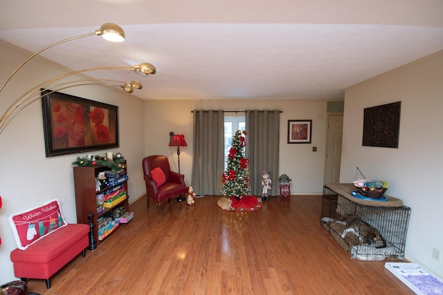 sitting room with hardwood / wood-style flooring