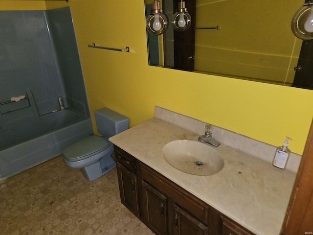 full bathroom with vanity, toilet, and shower / washtub combination