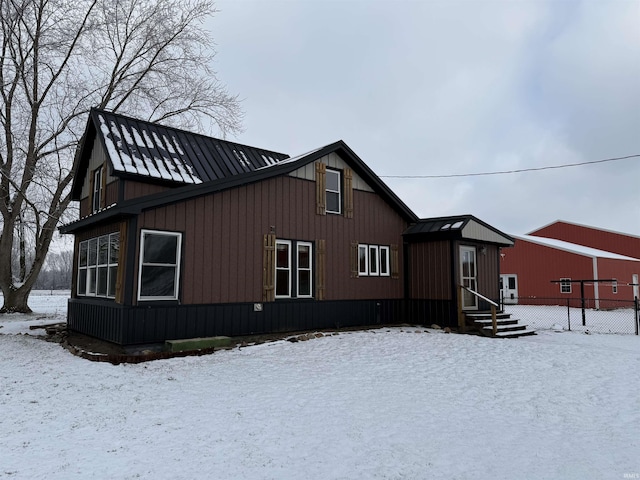 view of snow covered property