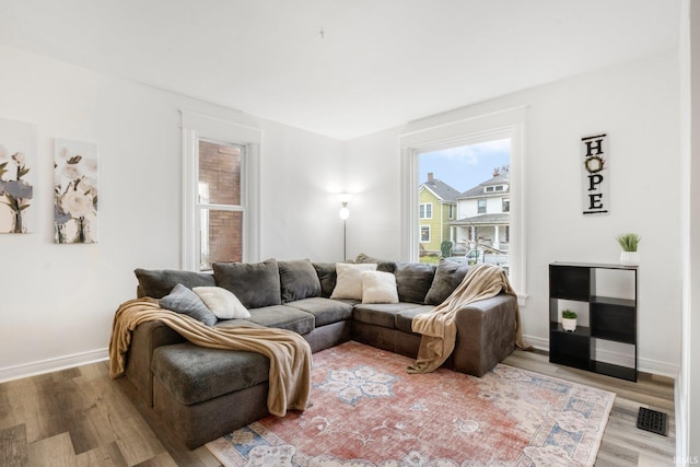 living room with wood-type flooring