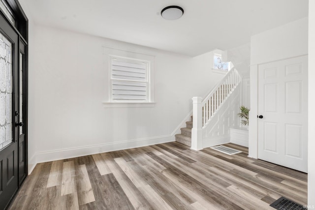 foyer with wood-type flooring