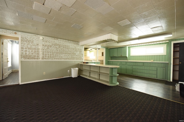 basement featuring dark wood-type flooring