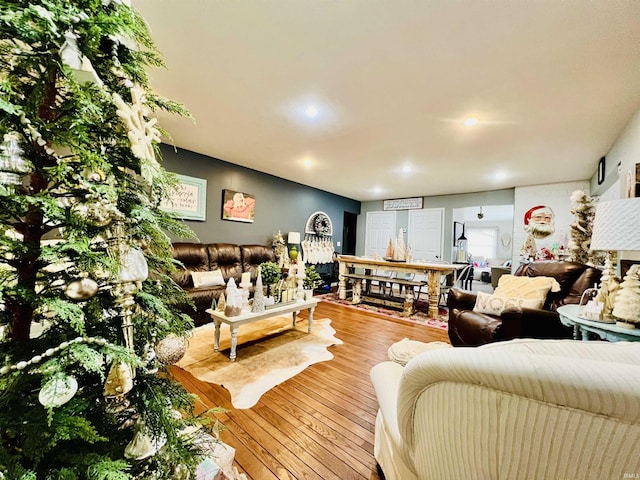 living room with hardwood / wood-style flooring