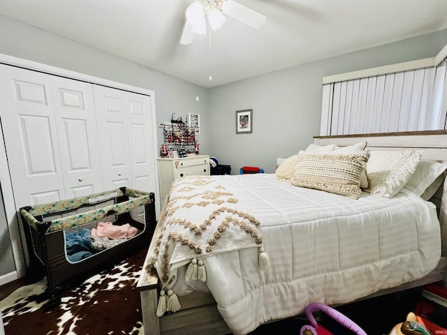 bedroom with a closet and ceiling fan