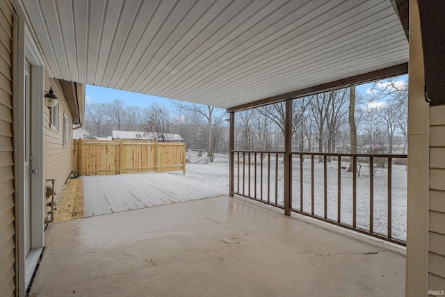 view of snow covered patio