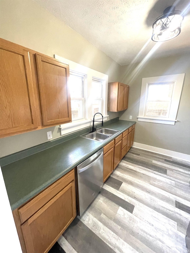 kitchen featuring a wealth of natural light, dishwasher, hardwood / wood-style floors, and sink