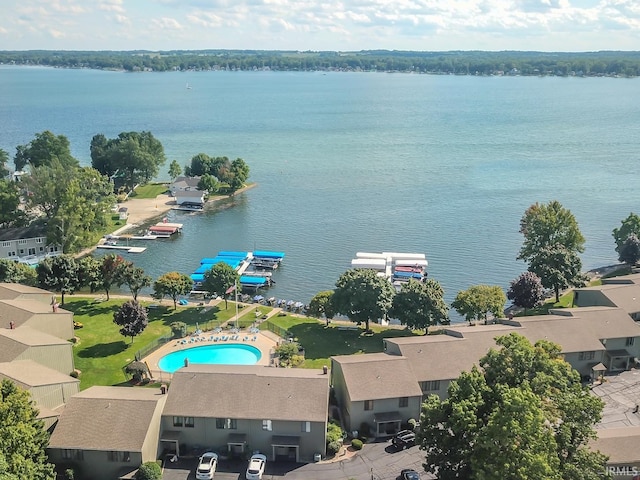 aerial view with a water view