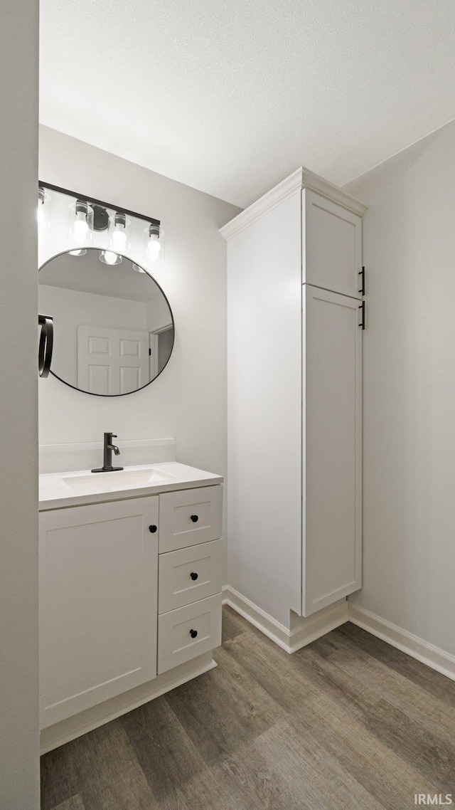 bathroom with hardwood / wood-style floors and vanity