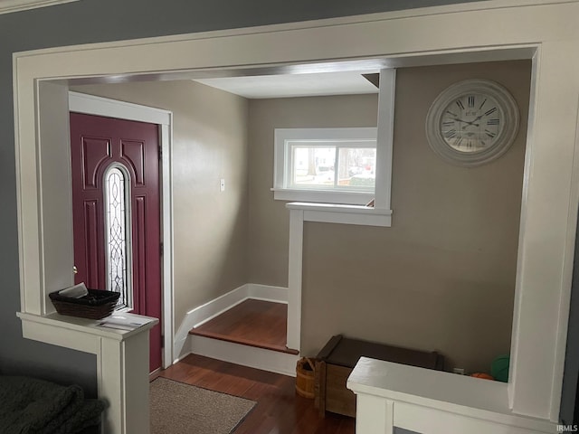 foyer entrance with dark hardwood / wood-style floors