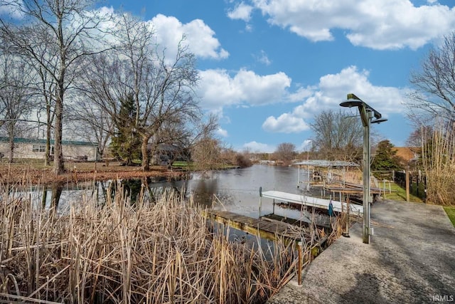 view of dock with a water view