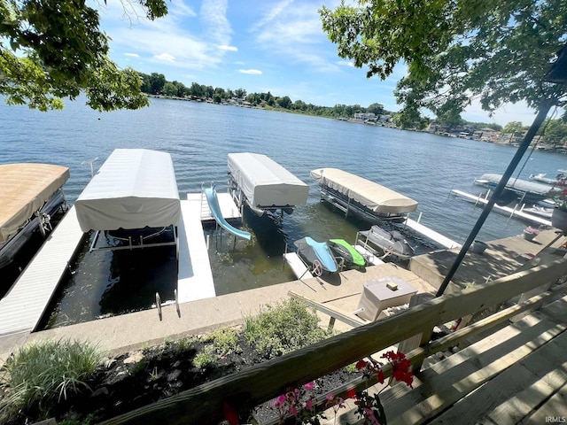 dock area with a water view