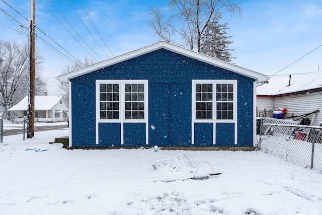 view of snow covered property