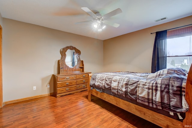 bedroom with ceiling fan and wood-type flooring