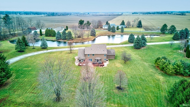 aerial view with a water view and a rural view