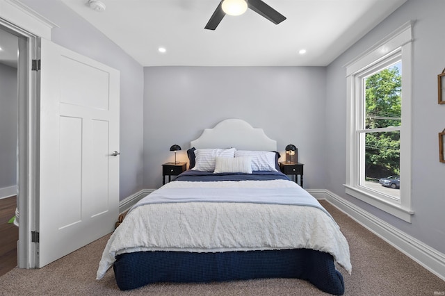 bedroom with carpet flooring and ceiling fan