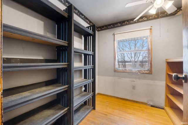 storage room with ceiling fan