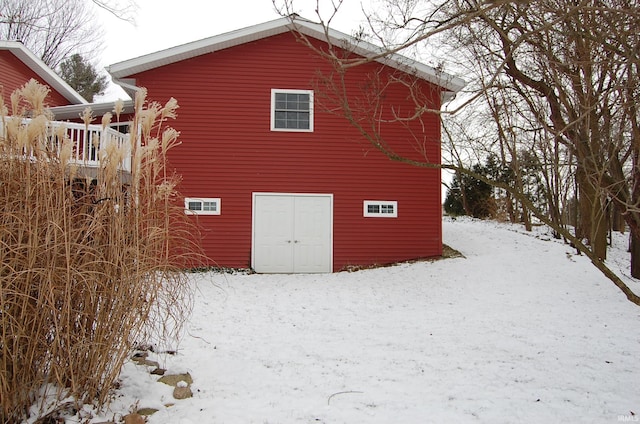 view of snow covered property