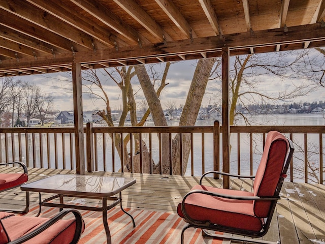 view of snow covered deck