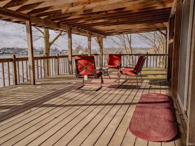 view of snow covered deck