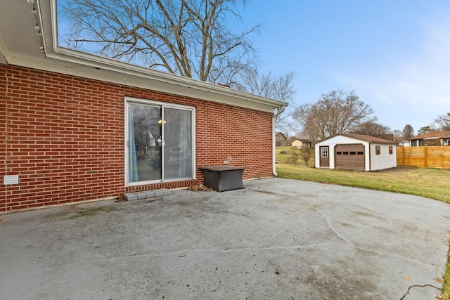 view of patio / terrace with a storage unit