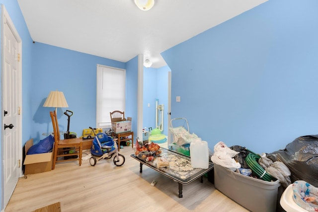 playroom featuring light wood-type flooring