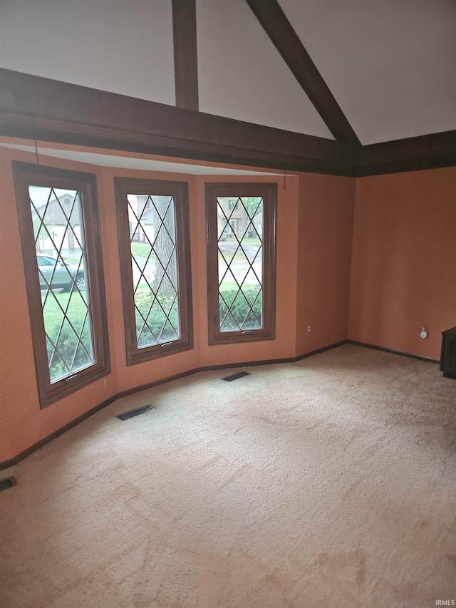 bonus room with light carpet and vaulted ceiling