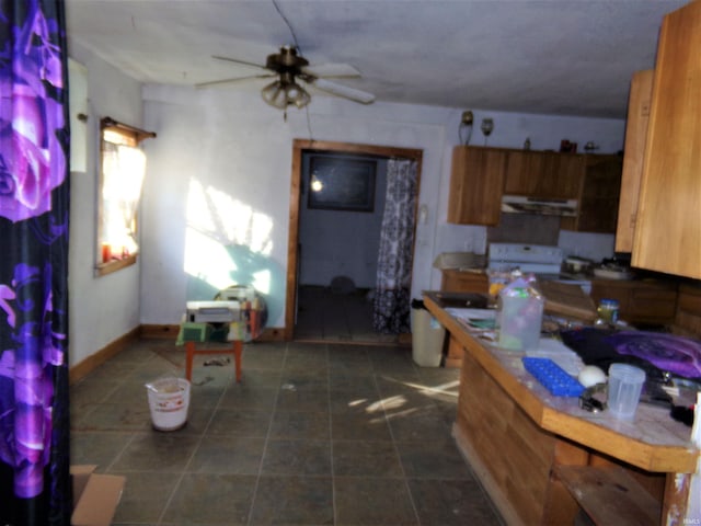 kitchen featuring ceiling fan