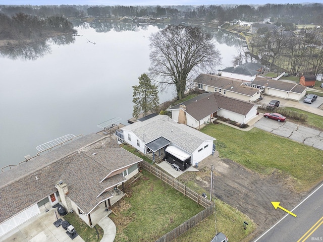 aerial view with a water view