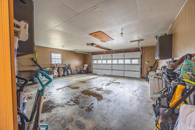 garage with wooden walls