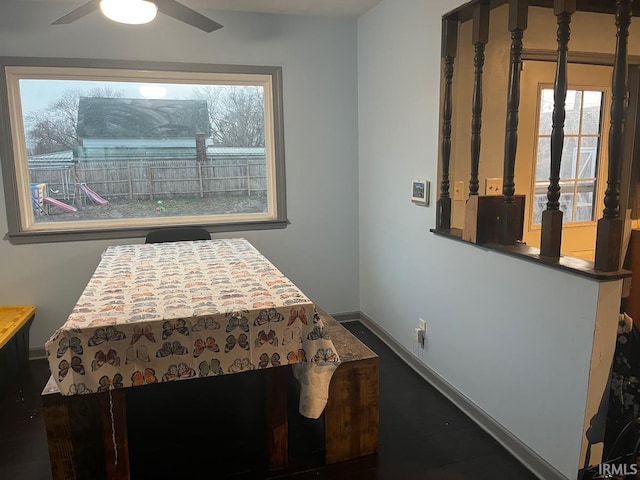 bedroom featuring ceiling fan and multiple windows