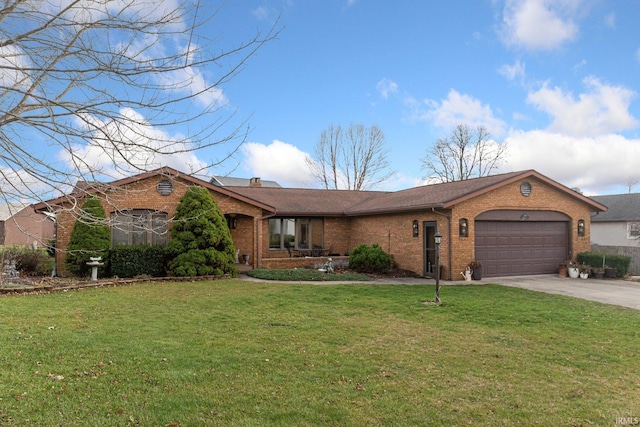 single story home with a garage and a front yard