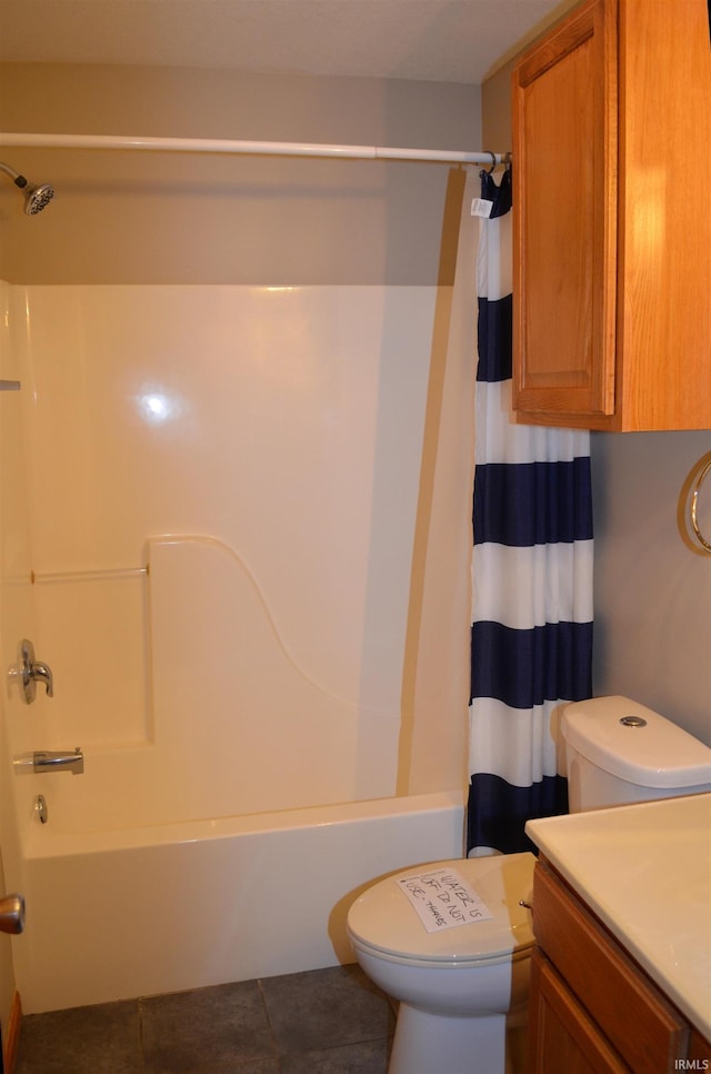 full bathroom featuring shower / bath combo with shower curtain, vanity, and tile patterned flooring