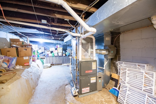 basement featuring heating unit