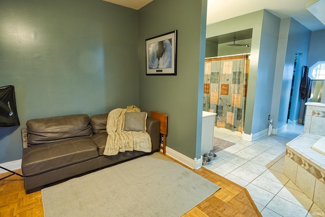 living room featuring light parquet floors