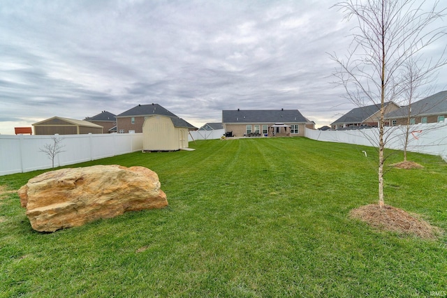 view of yard with a storage unit