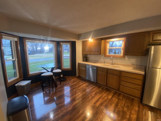 kitchen featuring dark hardwood / wood-style flooring, sink, and appliances with stainless steel finishes