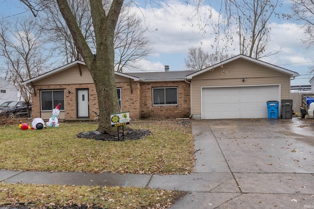 ranch-style house with a garage and a front yard