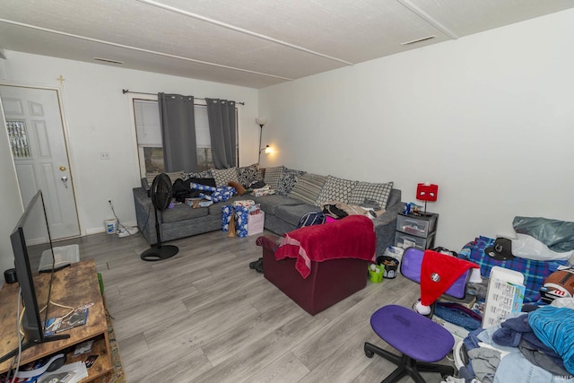 living room with light hardwood / wood-style flooring