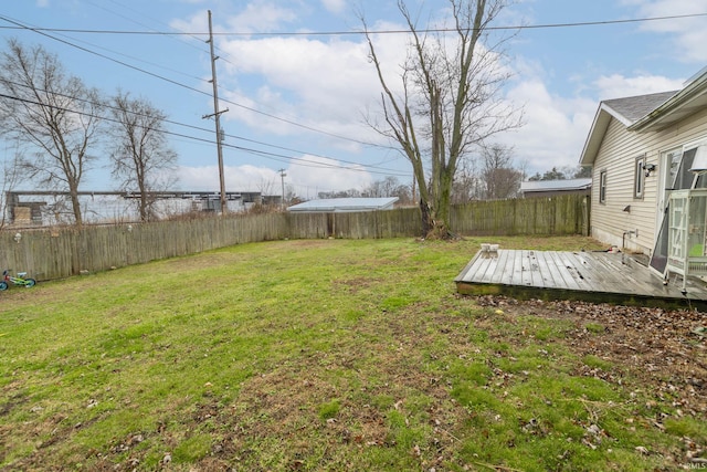 view of yard with a wooden deck