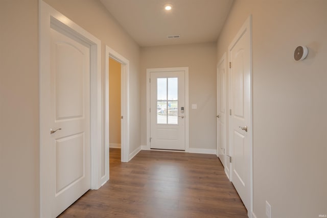 entryway featuring dark wood-type flooring