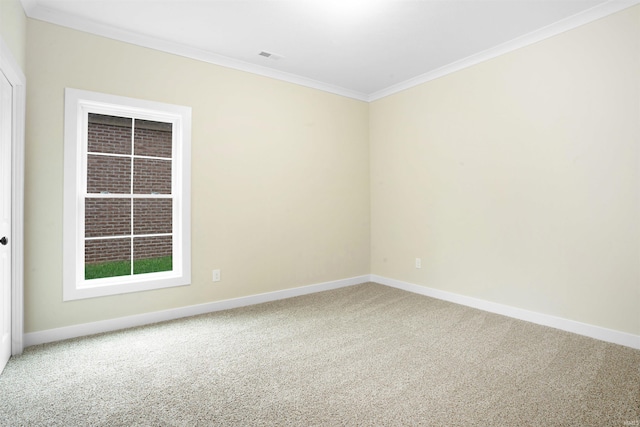 carpeted spare room featuring ornamental molding