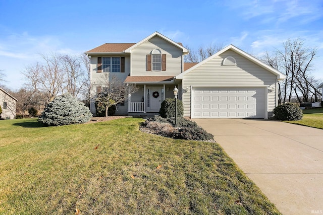 view of front property featuring a garage and a front lawn